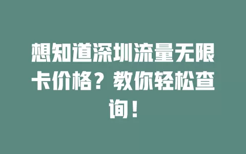 想知道深圳流量无限卡价格？教你轻松查询！