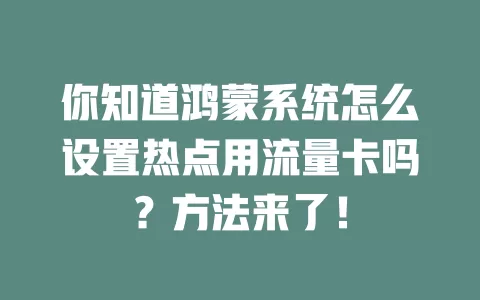 你知道鸿蒙系统怎么设置热点用流量卡吗？方法来了！