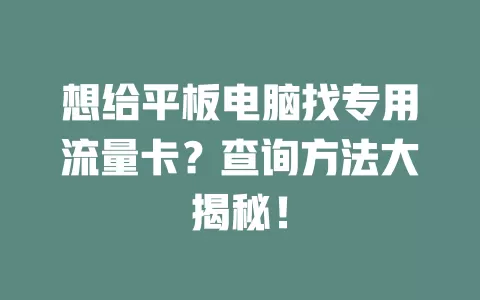 想给平板电脑找专用流量卡？查询方法大揭秘！