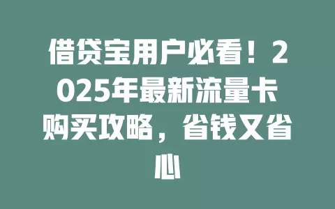 借贷宝用户必看！2025年最新流量卡购买攻略，省钱又省心