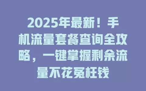 2025年最新！手机流量套餐查询全攻略，一键掌握剩余流量不花冤枉钱