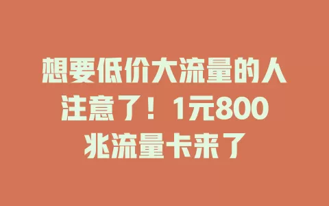 想要低价大流量的人注意了！1元800兆流量卡来了