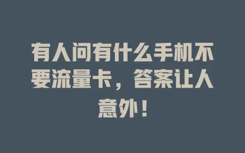 有人问有什么手机不要流量卡，答案让人意外！