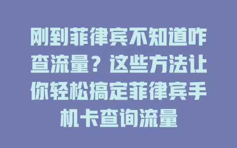 刚到菲律宾不知道咋查流量？这些方法让你轻松搞定菲律宾手机卡查询流量
