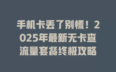 手机卡丢了别慌！2025年最新无卡查流量套餐终极攻略