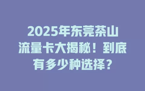 2025年东莞茶山流量卡大揭秘！到底有多少种选择？