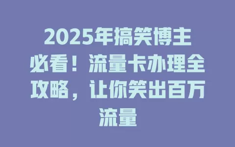 2025年搞笑博主必看！流量卡办理全攻略，让你笑出百万流量