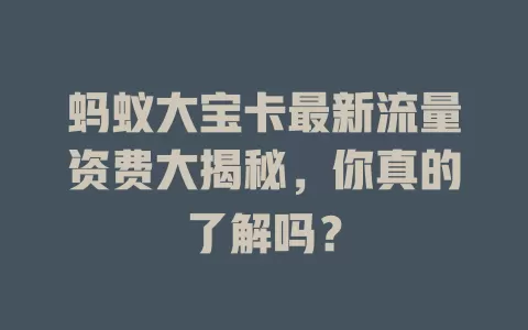 蚂蚁大宝卡最新流量资费大揭秘，你真的了解吗？