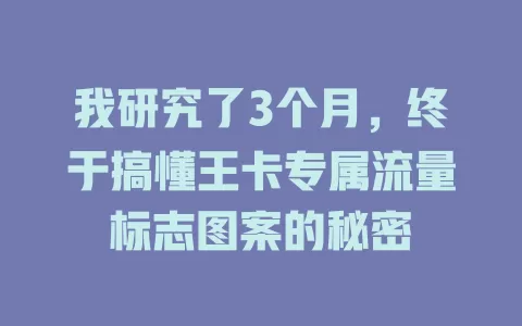 我研究了3个月，终于搞懂王卡专属流量标志图案的秘密