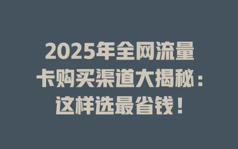 2025年全网流量卡购买渠道大揭秘：这样选最省钱！