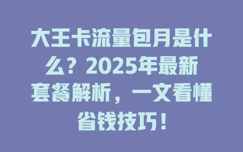 大王卡流量包月是什么?2025年最新套餐解析,一文看懂省钱技巧!