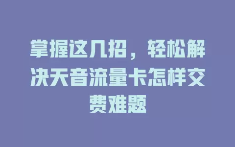 掌握这几招，轻松解决天音流量卡怎样交费难题