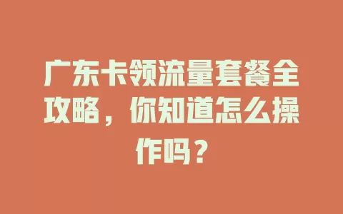 广东卡领流量套餐全攻略，你知道怎么操作吗？