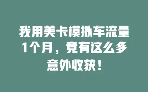 我用美卡模拟车流量1个月，竟有这么多意外收获！