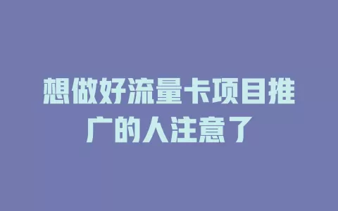 想做好流量卡项目推广的人注意了
