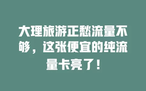大理旅游正愁流量不够，这张便宜的纯流量卡亮了！