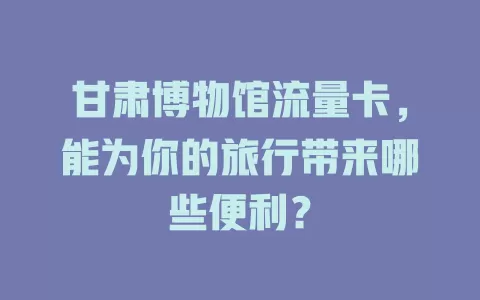 甘肃博物馆流量卡，能为你的旅行带来哪些便利？