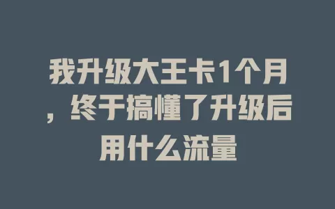 我升级大王卡1个月，终于搞懂了升级后用什么流量