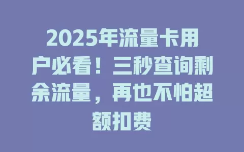 2025年流量卡用户必看！三秒查询剩余流量，再也不怕超额扣费