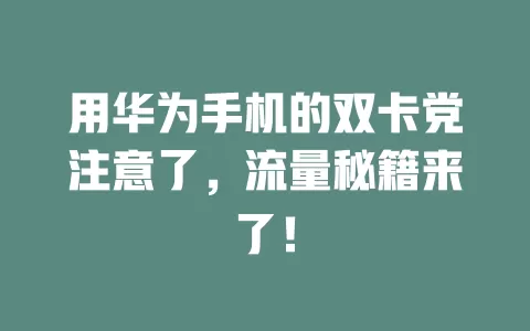 用华为手机的双卡党注意了，流量秘籍来了！