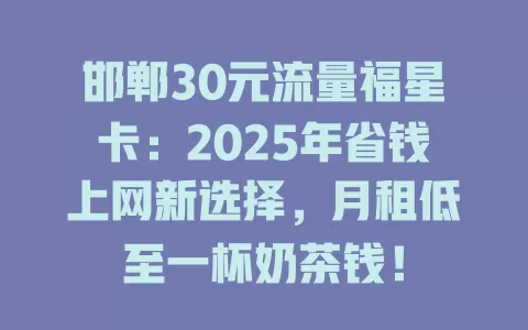 邯郸30元流量福星卡：2025年省钱上网新选择，月租低至一杯奶茶钱！