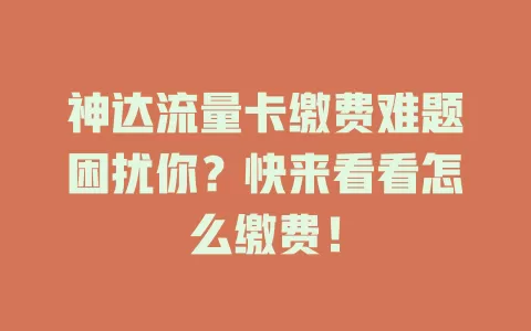 神达流量卡缴费难题困扰你？快来看看怎么缴费！