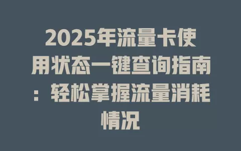 2025年流量卡使用状态一键查询指南：轻松掌握流量消耗情况
