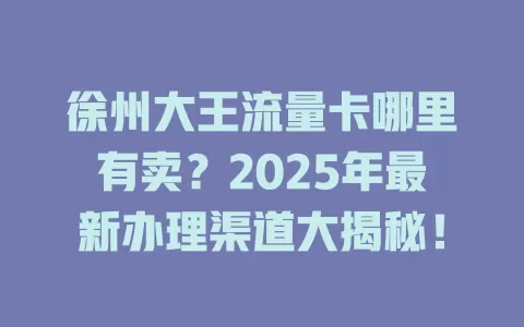 徐州大王流量卡哪里有卖？2025年最新办理渠道大揭秘！