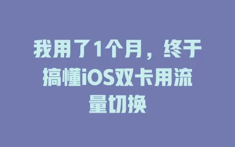 我用了1个月，终于搞懂iOS双卡用流量切换