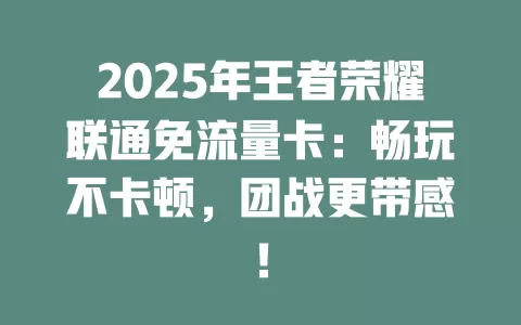 2025年王者荣耀联通免流量卡：畅玩不卡顿，团战更带感！