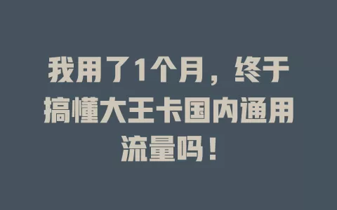 我用了1个月，终于搞懂大王卡国内通用流量吗！