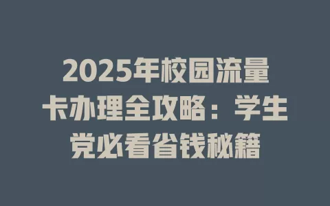 2025年校园流量卡办理全攻略：学生党必看省钱秘籍