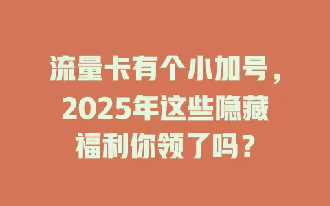 流量卡有个小加号，2025年这些隐藏福利你领了吗？