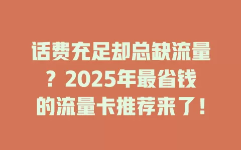 话费充足却总缺流量？2025年最省钱的流量卡推荐来了！
