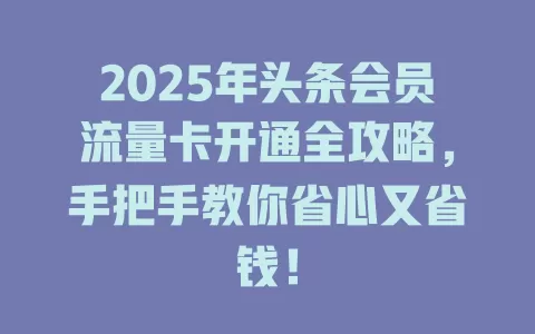 2025年头条会员流量卡开通全攻略，手把手教你省心又省钱！