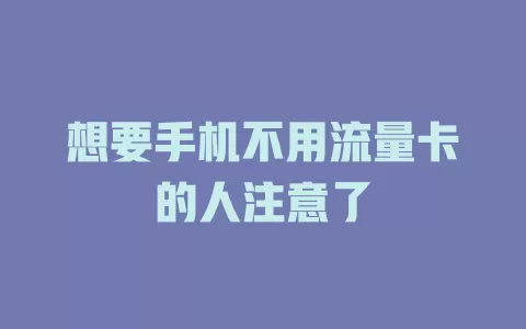 想要手机不用流量卡的人注意了