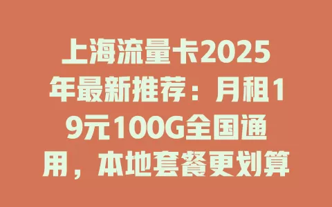 上海流量卡2025年最新推荐:月租19元100G全国通用,本地套餐更划算!