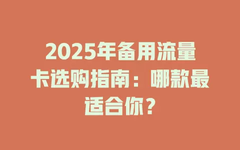 2025年备用流量卡选购指南：哪款最适合你？