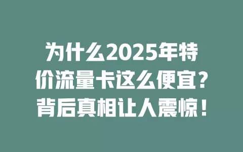 为什么2025年特价流量卡这么便宜？背后真相让人震惊！