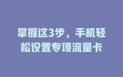掌握这3步，手机轻松设置专项流量卡