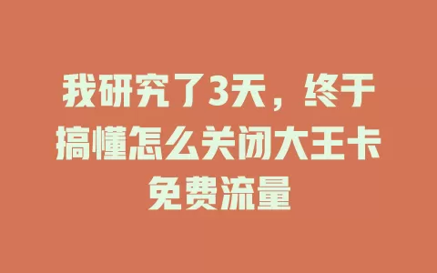 我研究了3天，终于搞懂怎么关闭大王卡免费流量