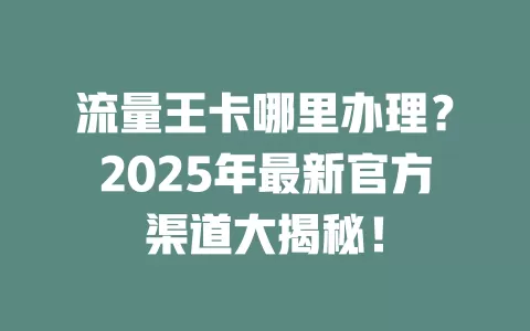 流量王卡哪里办理？2025年最新官方渠道大揭秘！