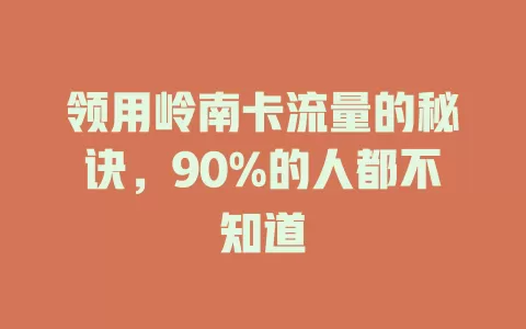 领用岭南卡流量的秘诀，90%的人都不知道