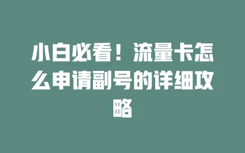 小白必看！流量卡怎么申请副号的详细攻略