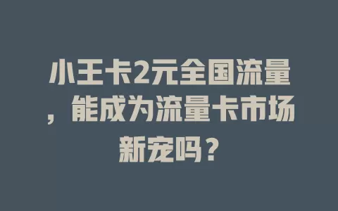 小王卡2元全国流量，能成为流量卡市场新宠吗？