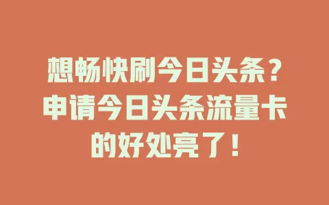 想畅快刷今日头条？申请今日头条流量卡的好处亮了！