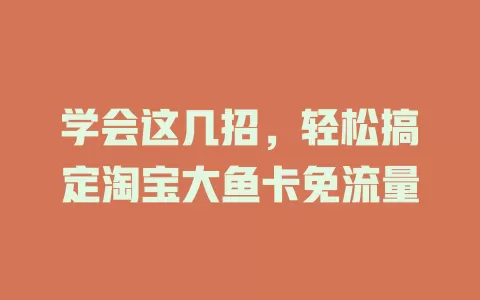 学会这几招,轻松搞定淘宝大鱼卡免流量