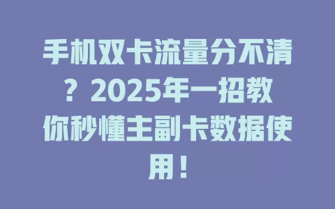 手机双卡流量分不清？2025年一招教你秒懂主副卡数据使用！
