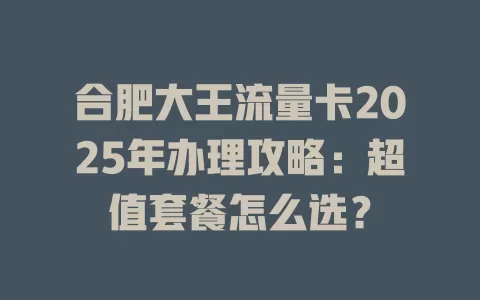 合肥大王流量卡2025年办理攻略：超值套餐怎么选？
