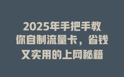 2025年手把手教你自制流量卡，省钱又实用的上网秘籍